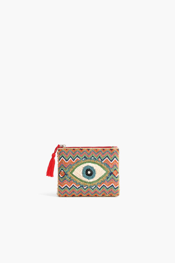 Embellished Evil Eye Coin Bag - Coral