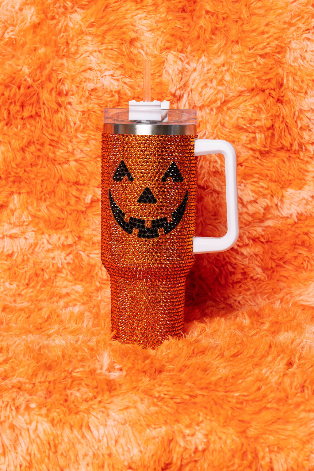 Happy Halloween Slim Can 2024 Cooler • Glass Rhinestones • Orange Vibes • Orange Glass Rhinestone Tumbler