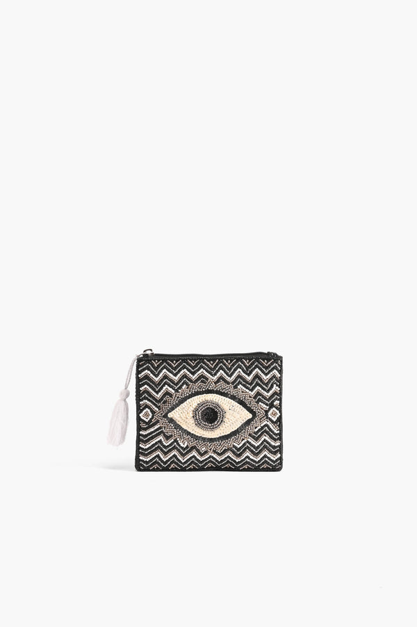 Embellished Evil Eye Coin Bag - Black