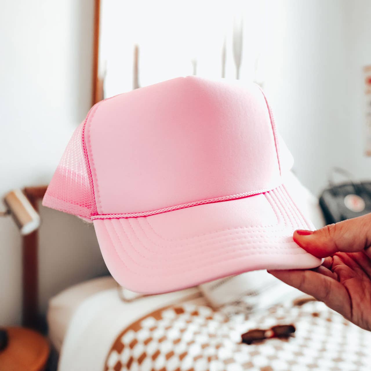 Huntsvegas Foam Trucker Hat in Light Pink