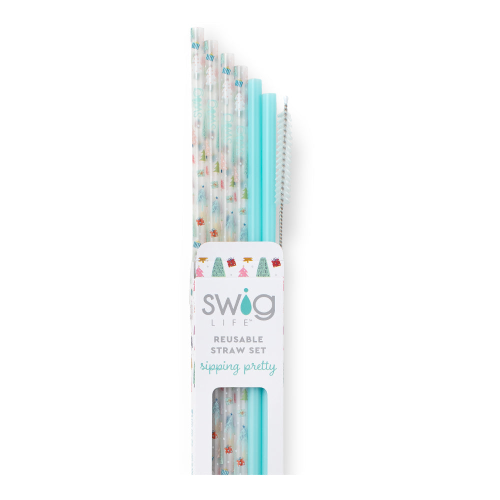 Swig Life Christmas Sugar Trees & Aquamarine Reusable Straw Set