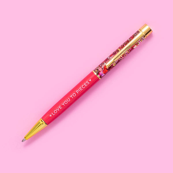 Pen - "Love You To Pieces" - Red w/ Red + Pink Confetti