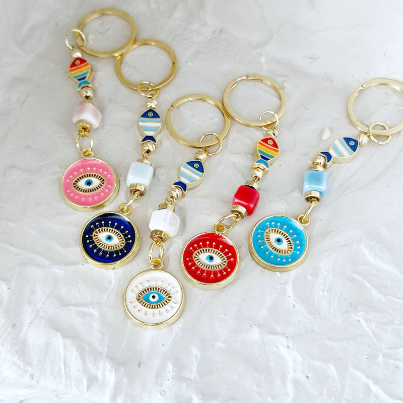 Evil Eye Keychain, Good Luck Charm Fish Keychain