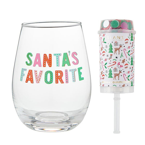 WINE GLASS & POPPER GIFT SET - SANTAS FAV