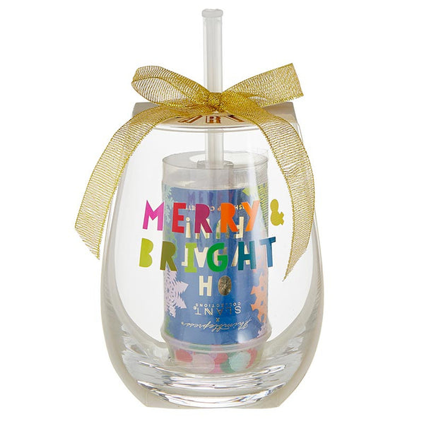 WINEGLASS & POPPER GIFT SET - OH WHAT FUN MERRY & BRIGHT