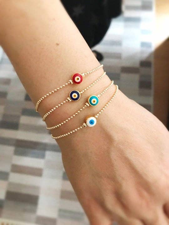 Evil Eye Bead Bracelet, Minimalist Bracelet, Gold Chain Bracelet