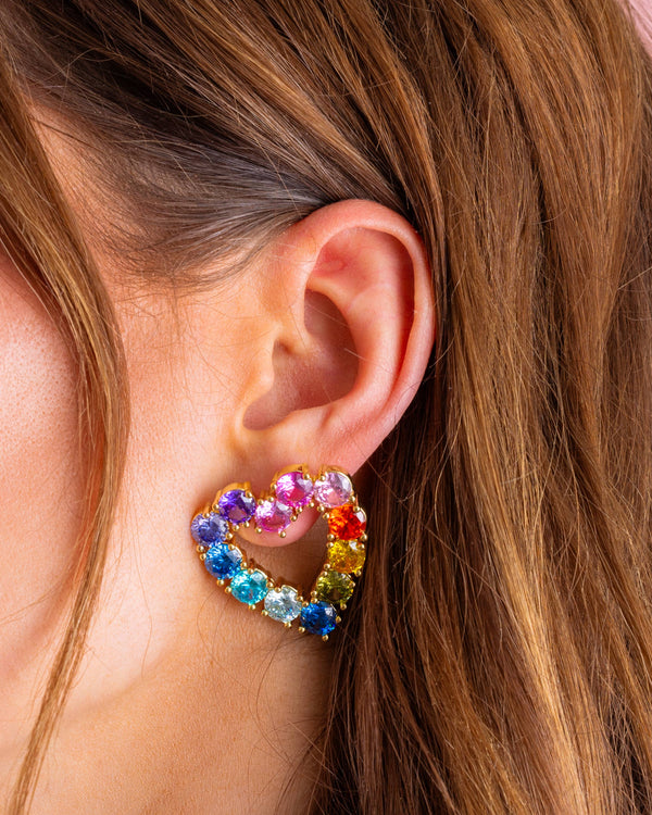 Drop Earrings - Hearts w/ Colorful Gems - Katie