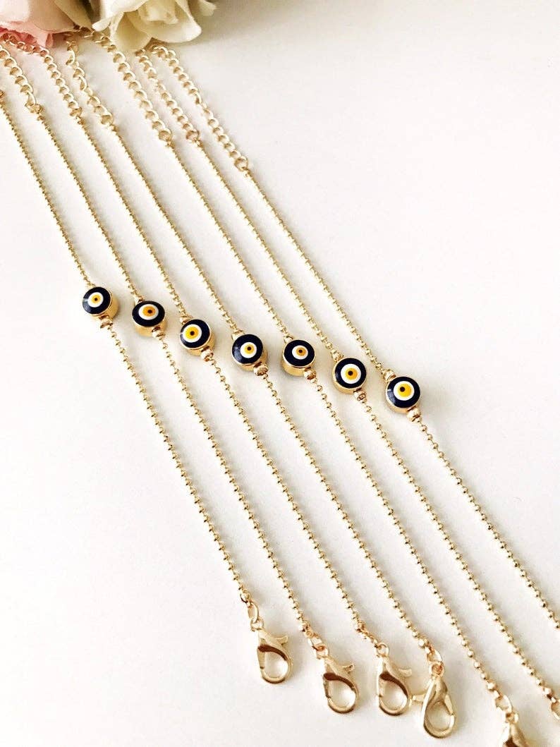 Evil Eye Bead Bracelet, Minimalist Bracelet, Gold Chain Bracelet