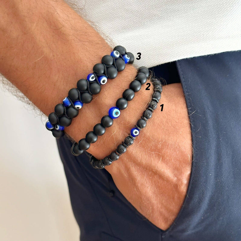 Onyx Bracelet with Evil Eye, Men Bracelet