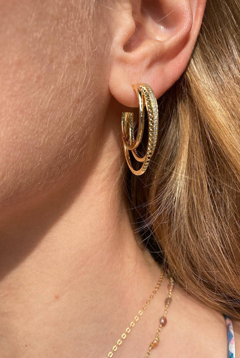 TRIPLE THREAT HOOPS- 14K GOLD VERMEIL