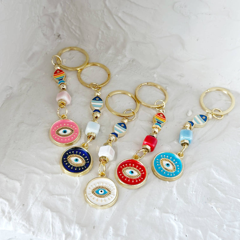 Evil Eye Keychain, Good Luck Charm Fish Keychain