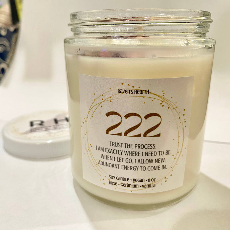 222 Angel Number Candle
Rose, Geranium and Vanilla Scent