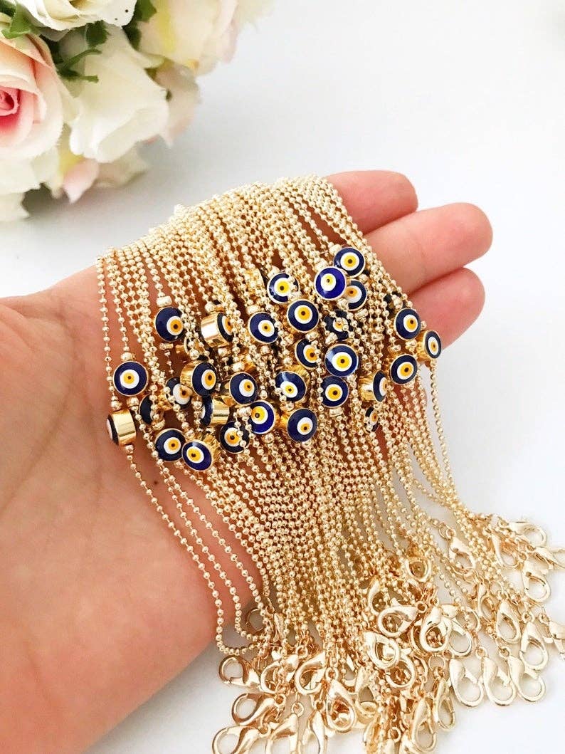 Evil Eye Bead Bracelet, Minimalist Bracelet, Gold Chain Bracelet