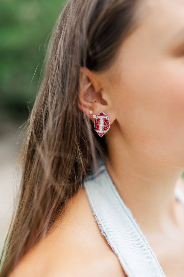 Beaded Maroon Footballs Stud