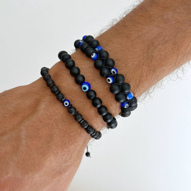Onyx Bracelet with Evil Eye, Men Bracelet