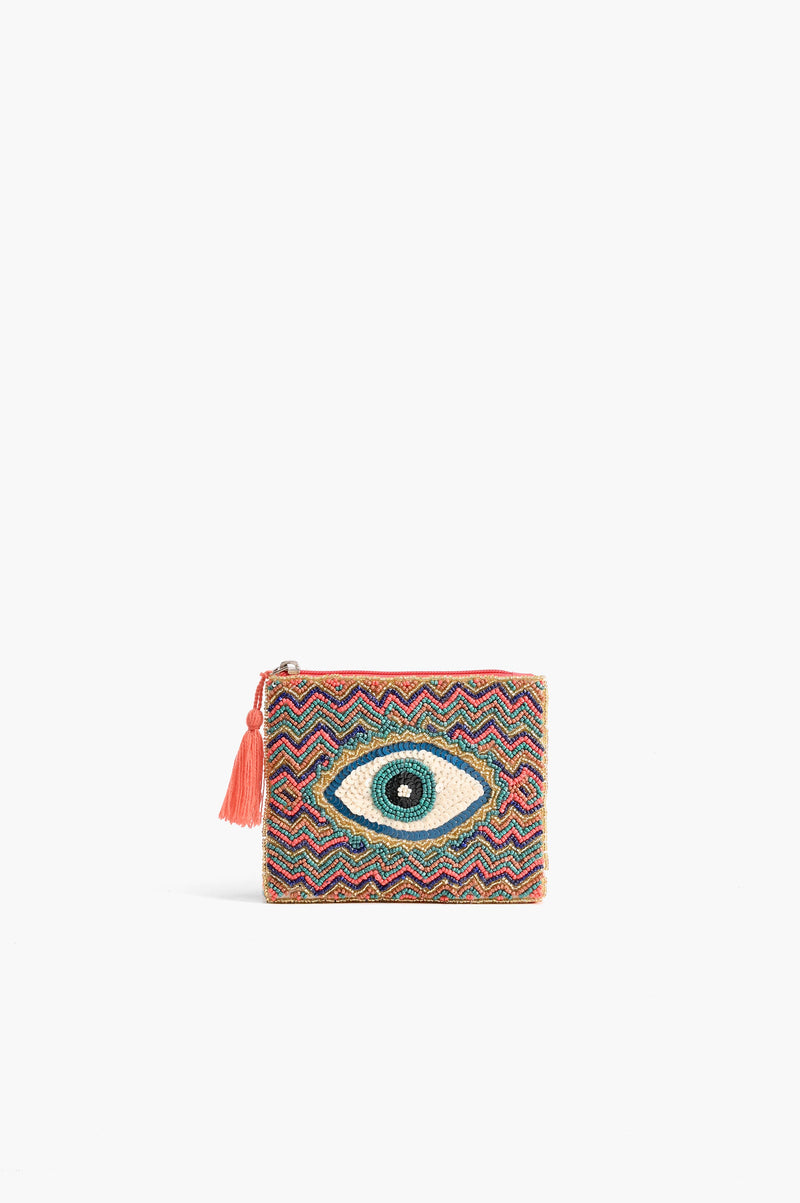 Embellished Evil Eye Coin Bag - Turquoise