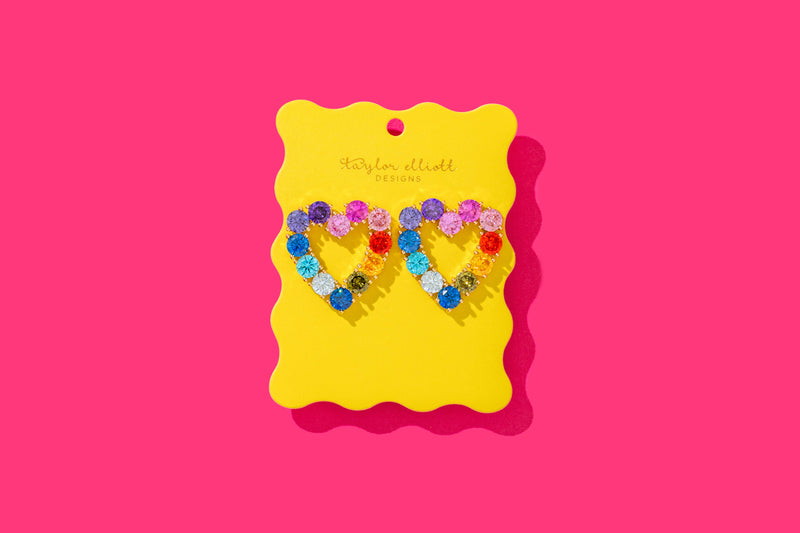 Drop Earrings - Hearts w/ Colorful Gems - Katie