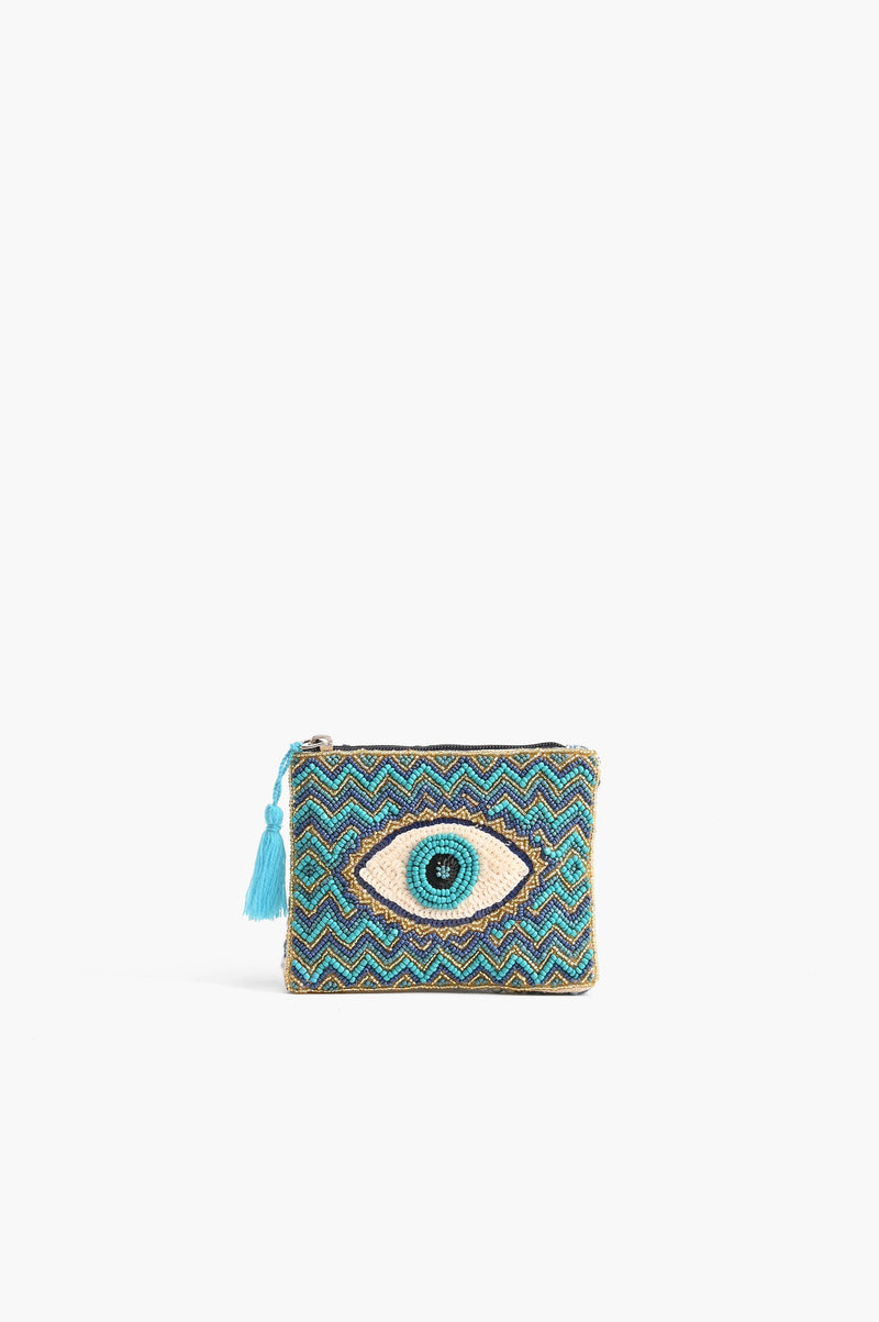 Embellished Evil Eye Coin Bag - Coral