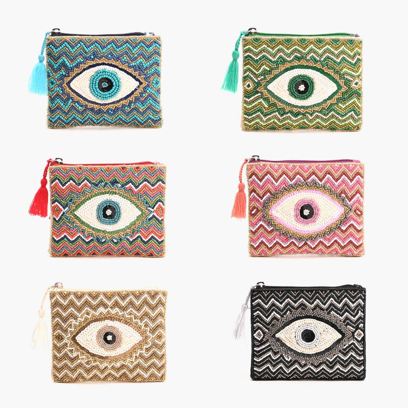 Embellished Evil Eye Coin Bag - Pink