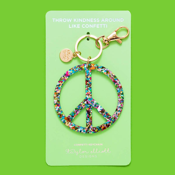 Keychain - Peace Sign - Colorful Confetti