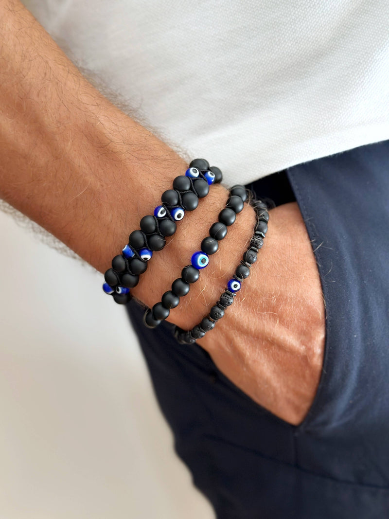 Onyx Bracelet with Evil Eye, Men Bracelet