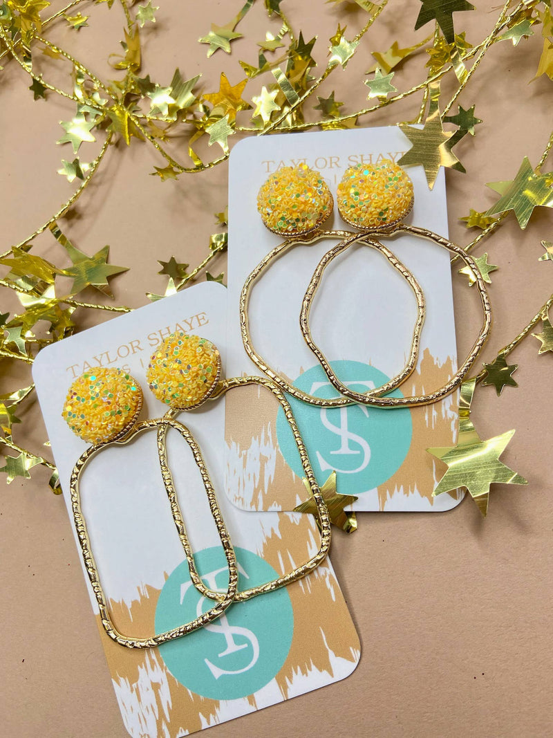 Spring Glitter Top Hoops: Mint / Rectangle