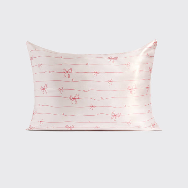 Holiday Satin Pillowcase in Striped Bows