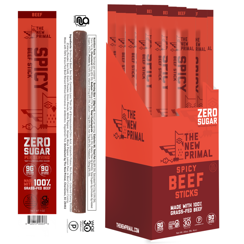 Spicy Beef 100% Grass-Fed Meat Sticks, Zero Sugar