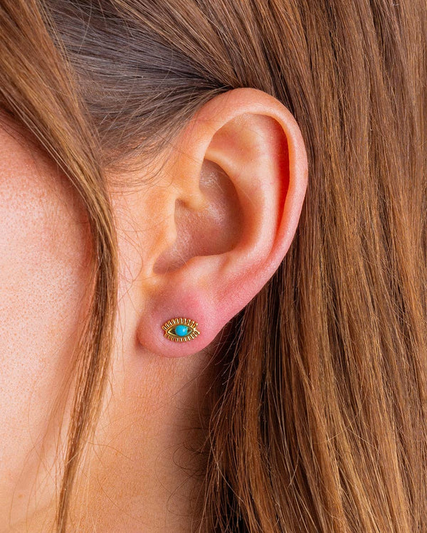 Stud Earrings - Gold-Plated w/ Turquoise Stones - Isla