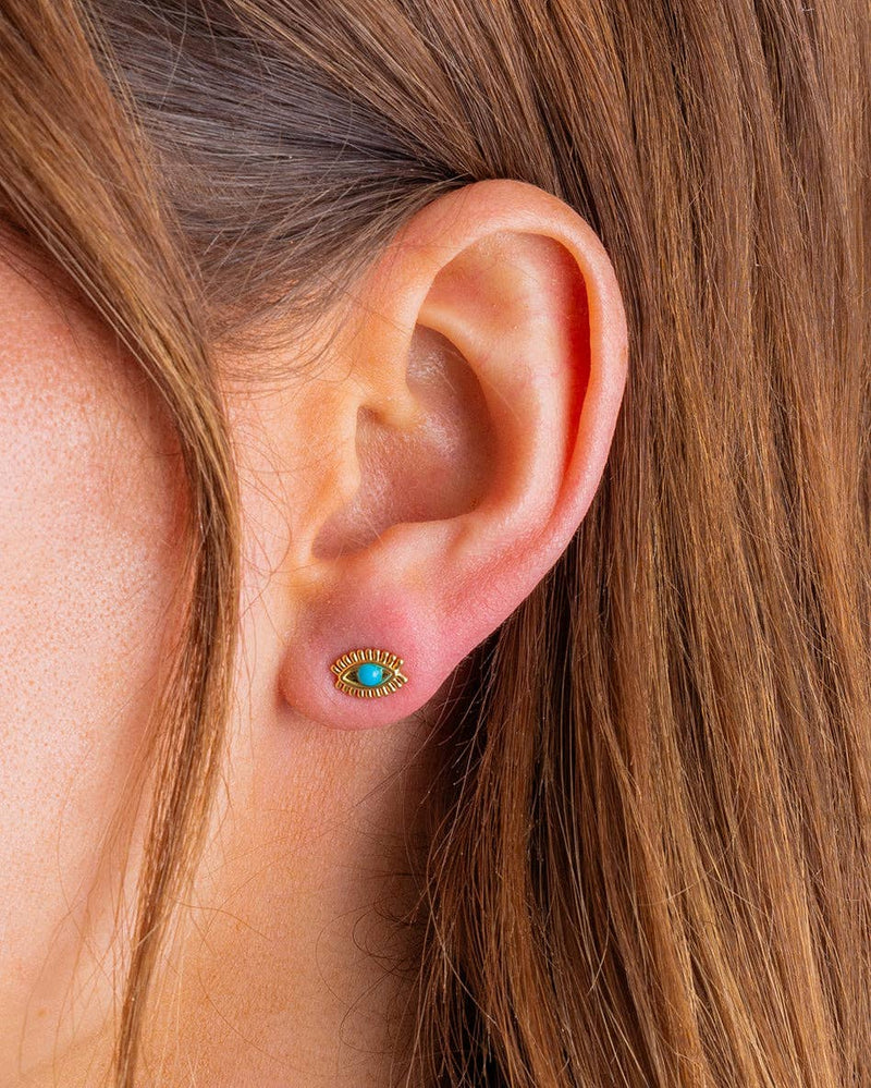 Stud Earrings - Gold-Plated w/ Turquoise Stones - Isla