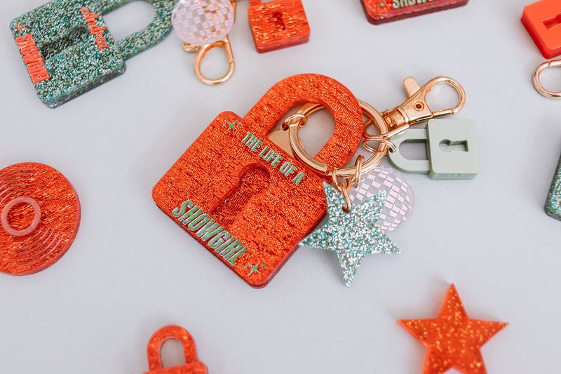 Showgirl Lock Keychain With Assorted Charms