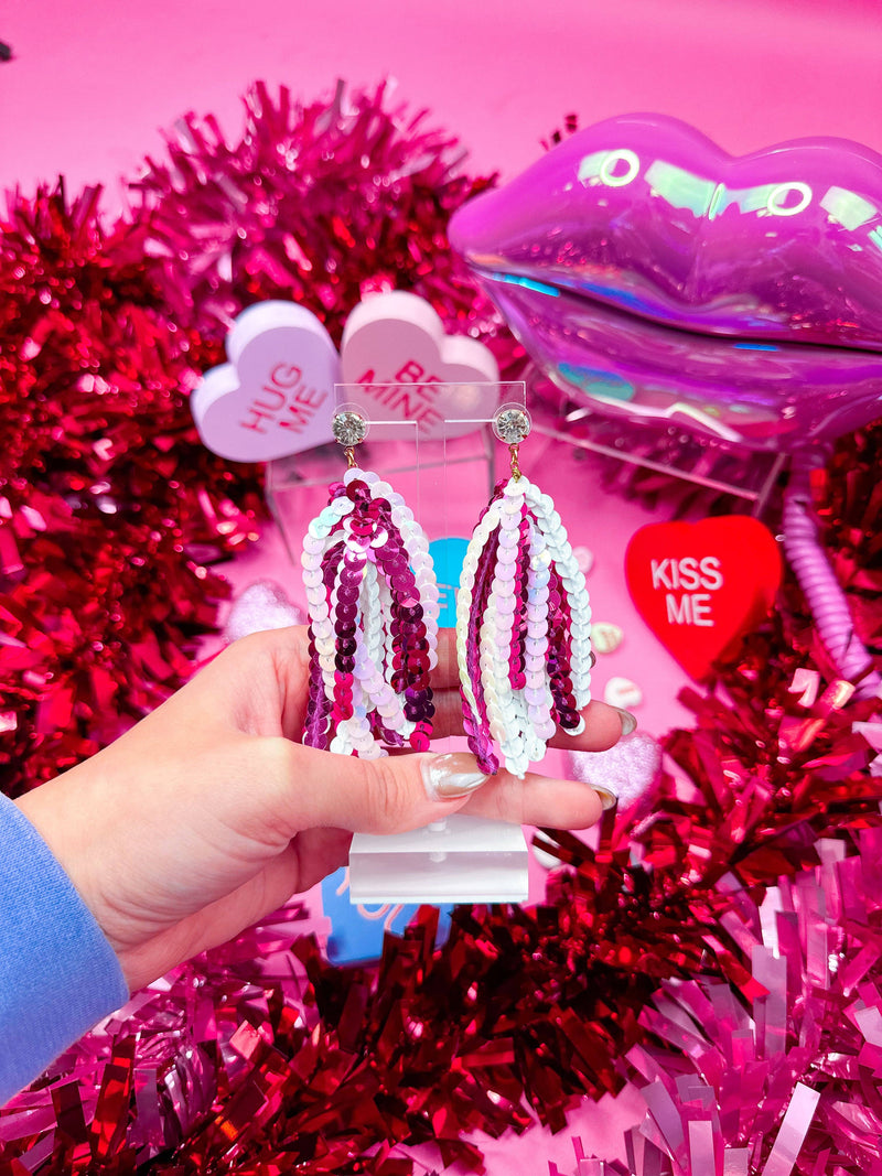 Valentine Sequin Tassels: Neon Pink