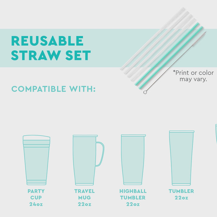 Disco Cowgirl + Aqua Glitter Reusable Straw Set