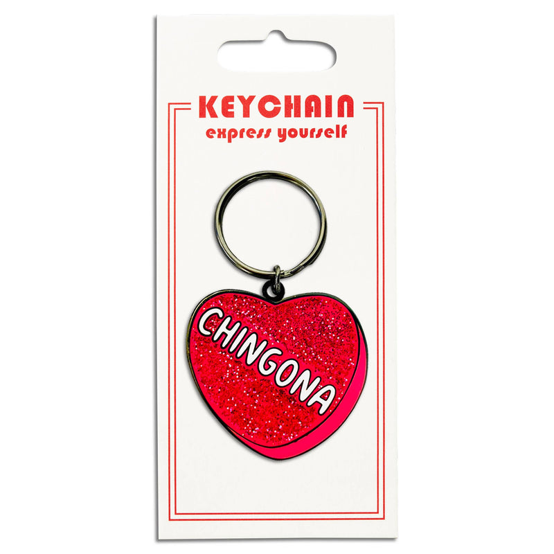 Chingona Glitter Heart Keychain