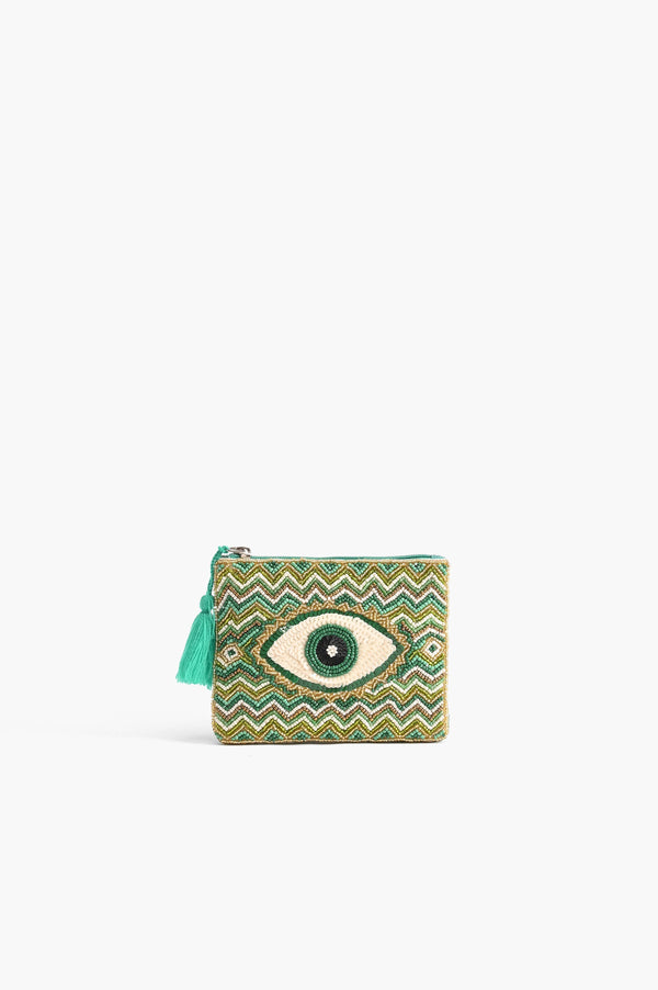 Embellished Evil Eye Coin Bag - Green