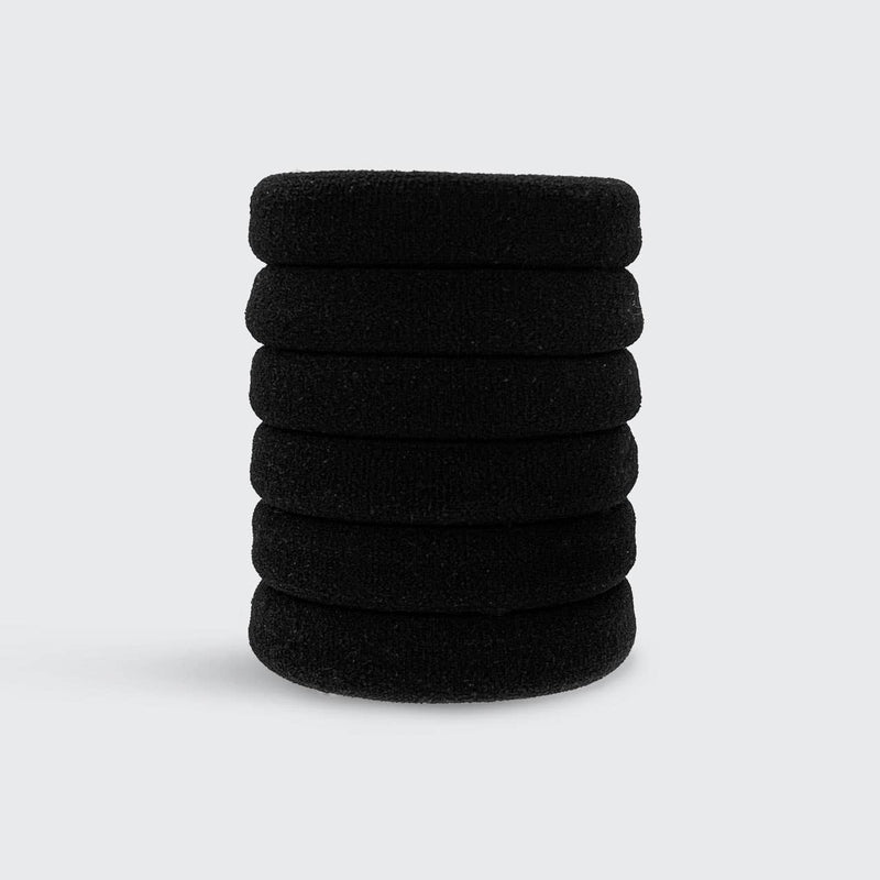 Recycled Nylon Thick Hair Elastics 6pc Set- Black