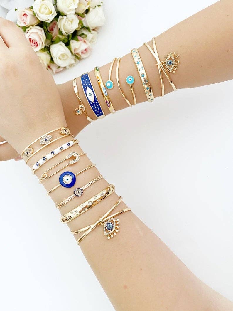 Evil Eye Bracelet, Cuff Bracelet, Evil Eye Jewelry, Gold Bracelet, Turkish Evil Eye