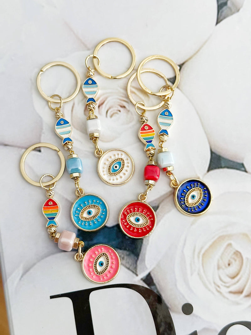 Evil Eye Keychain, Good Luck Charm Fish Keychain