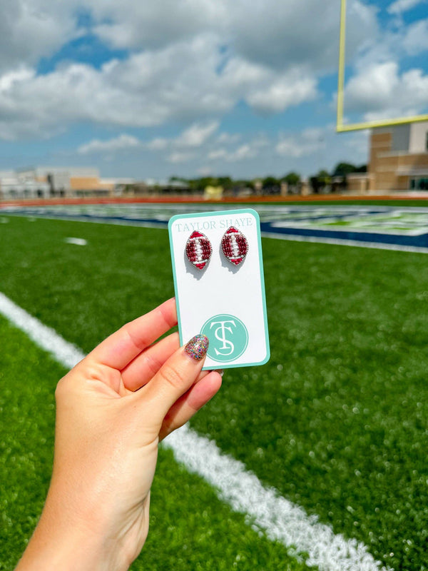 Beaded Maroon Footballs Stud