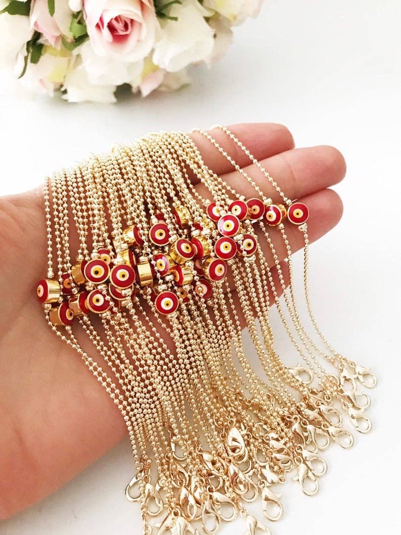 Evil Eye Bead Bracelet, Minimalist Bracelet, Gold Chain Bracelet
