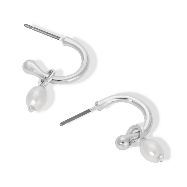 Hoops with Drop  - Pearl (Silver) - Lovely