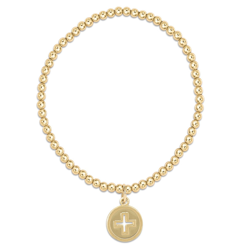 Classic Gold 3mm Bead Bracelet - Signature Cross Gold Disc