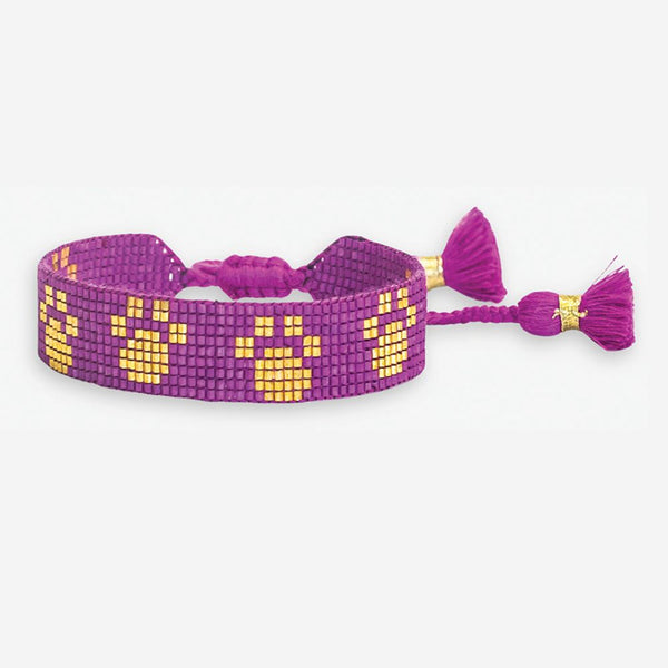 Gabby "Paw Prints" Adjustable Beaded Bracelet Purple + Yellow