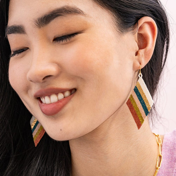 Frida Diagonal Uniform Striped Beaded Earrings Desert