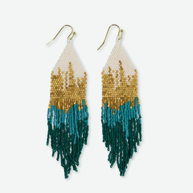 Claire OMbre Beaded Fringe Earrings Emerald