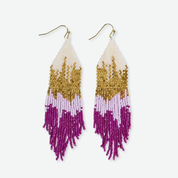 Claire Ombre Beaded Fringe Earrings Magenta