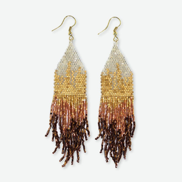 Claire Ombre Beaded Fringe Earrings Mixed Metallic