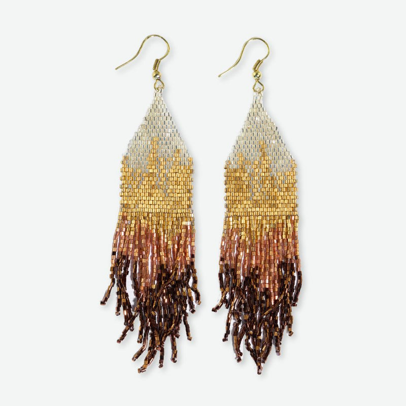 Claire Ombre Beaded Fringe Earrings Mixed Metallic