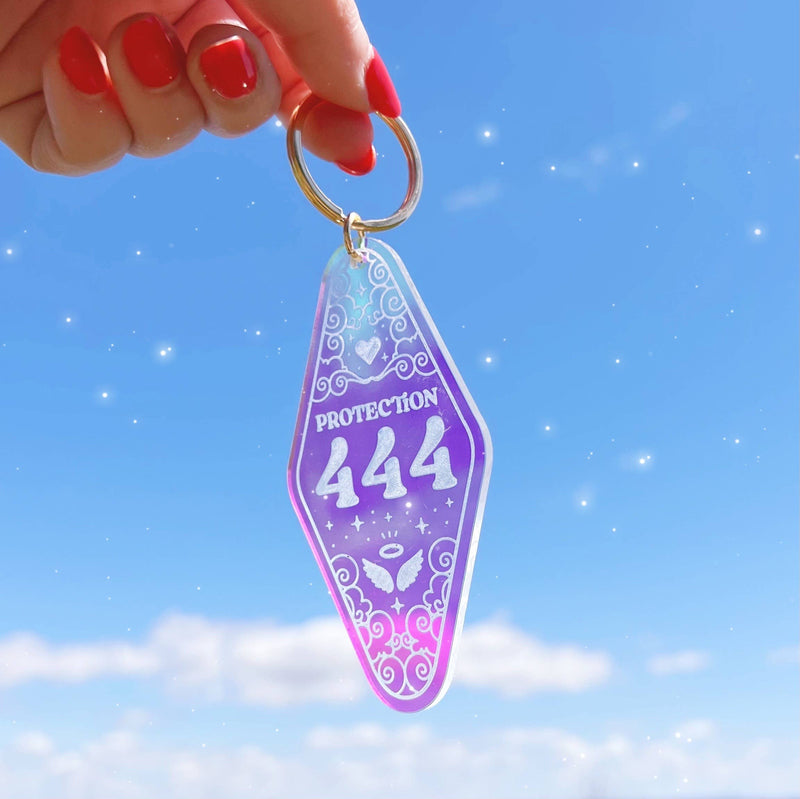 Angel Number Motel Keychain - Stocking Stuffer: 444 Protection / Packaged (carded)