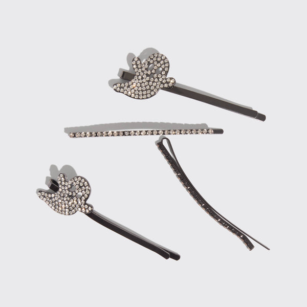 Extra Long Metal Rhinestone Bobby Pins 4pc Set - Ghost